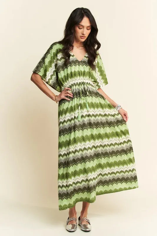 Davi & Dani Midi Dress Sage Green Multi Color Wavy Tie Waist Flowy Sleeve ea804beb24b64e67b4a1d7f7ee2fa335-Max-Origin Trendsi