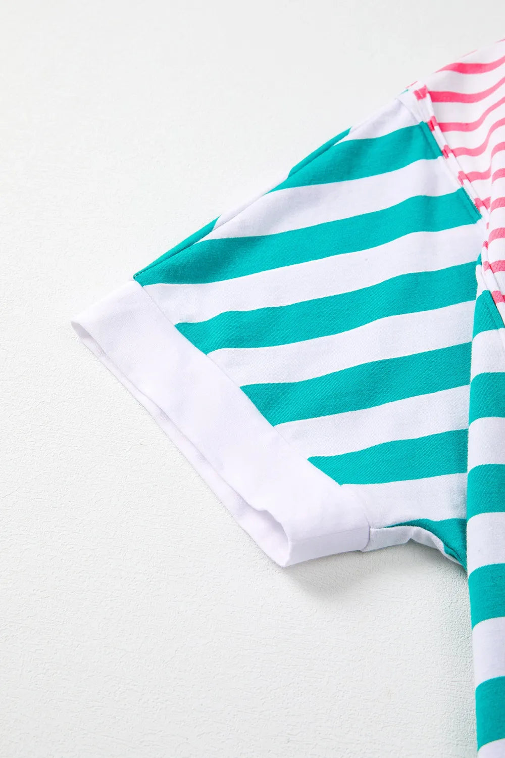 Women's T-Shirt Striped Color Block Batwing Short Sleeve Exposed seam Top ea892a0c-fef3-40c3-9a4c-0d8aeacc0975-Max-Origin Trendsi