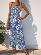 Perfee Jumpsuit Blue Floral Smocked Tube Strapless Wide Leg Belted High Waist ea89c2f5-38f0-4f3d-8ff9-876d308a9f77-Min Trendsi