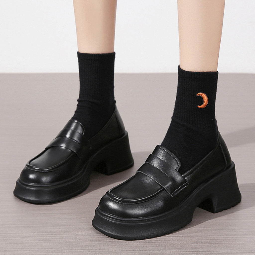 Round Toe Block Heel Loafers