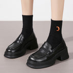 Round Toe Block Heel Loafers