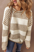 Striped Sweater Round Neck Dropped Shoulder Long Sleeve Knitwear Taupe eaa4b536-cbb2-4eb8-8845-e6859ec11150-Max Trendsi