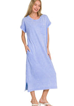 Zenana Washed Exposed Seam Short Sleeve T-Shirt Dress Women’s Casual S-L