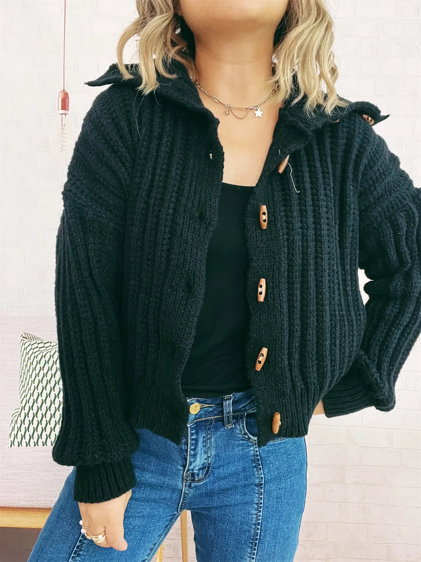 Women's Cardigan Button Up Collared Long Sleeve Knitwear