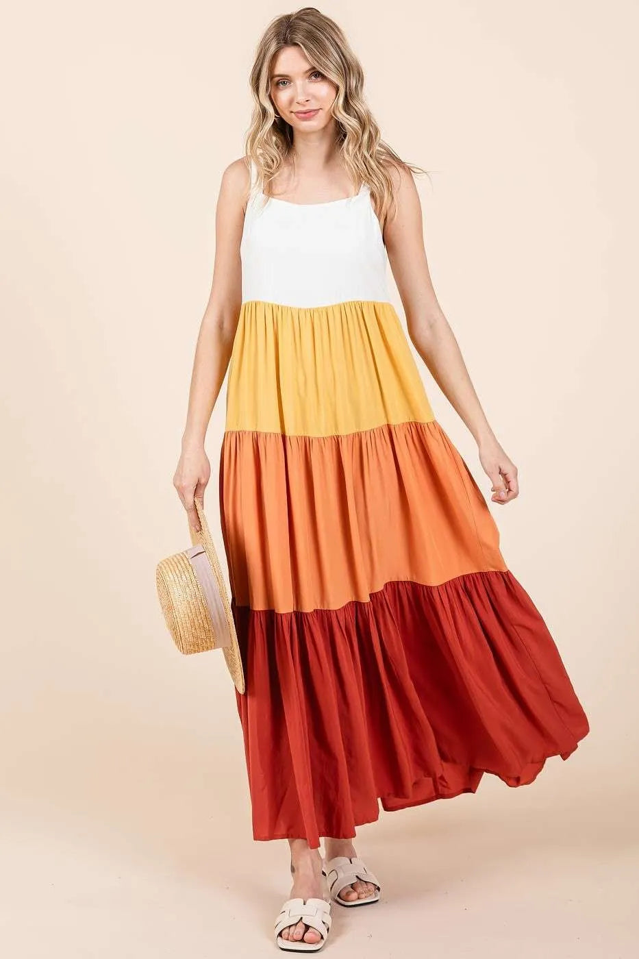 Mittoshop Maxi Dress Apricot Color Block Layered Tiered Pull-On eaafa57e36054f358ddd7fc156c6bbfc-Max-Origin Trendsi