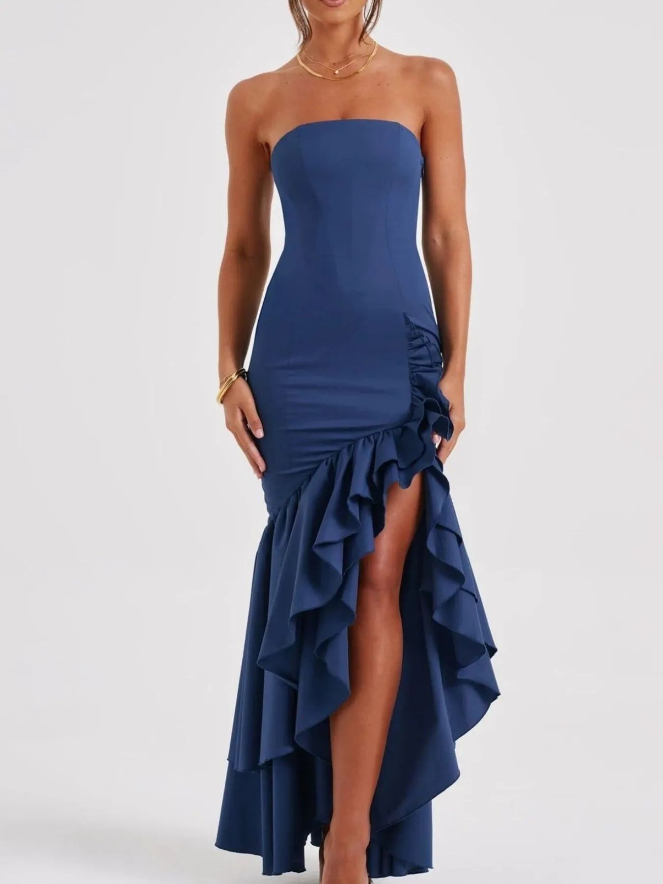 Bodycon Dress Strapless Ruffle Split High-Low Tiered Party Dresses eab24157-ee04-42a6-aceb-2d633c5e35a2-Max-Origin Trendsi