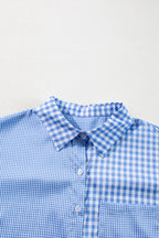Women's Plaid Shirt Light Blue Button Up Long Sleeve Pocketed Tops eab4d063-1dd2-4e12-92c6-5d206ba59ba2-Max Trendsi