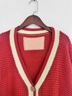 Pocketed Cardigan Contrast V-Neck Long Sleeve Knitwear eababca3-3d3e-4434-8b35-da7756690d33-Max Trendsi