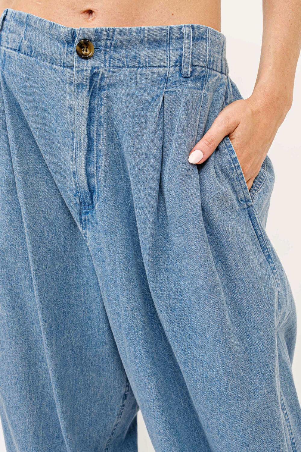 And The Why Pleated Baggy Jeans USA Stock Elastic Back Jeans