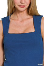 Zenana Tank Top Light Navy Ribbed Seamless Double Layered Square Neck eacf9eebf7874cbcb3fa619ae6d7f978-Max-Origin Trendsi