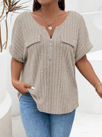 Plus Size Half-Zip Short Sleeve T-Shirt