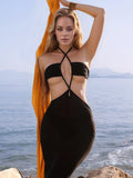 Cover-Up Dress Black Backless Halter Neck Beach Cutout Black One Size eaf0187c-db19-41e4-954a-60e17a24977a-Max Trendsi
