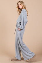 Ces Femme Overall Gray Jumpsuit Boat Neck Long Sleeve Drawstring Wasit eaf6a8b4-c3c2-4d81-83e7-48981374fac9-Min Trendsi