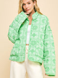 Davi & Dani USA Women Quilted Jacket Floral Neon Green Open Long Sleeve Neon Green eb01648a-b15a-49df-9c71-f9e15149e79d-Max Trendsi