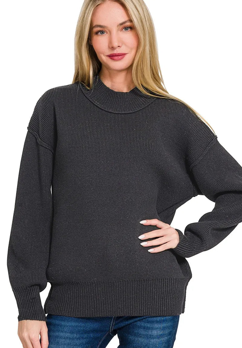Zenana Wide Neckband Drop Shoulder Sweater