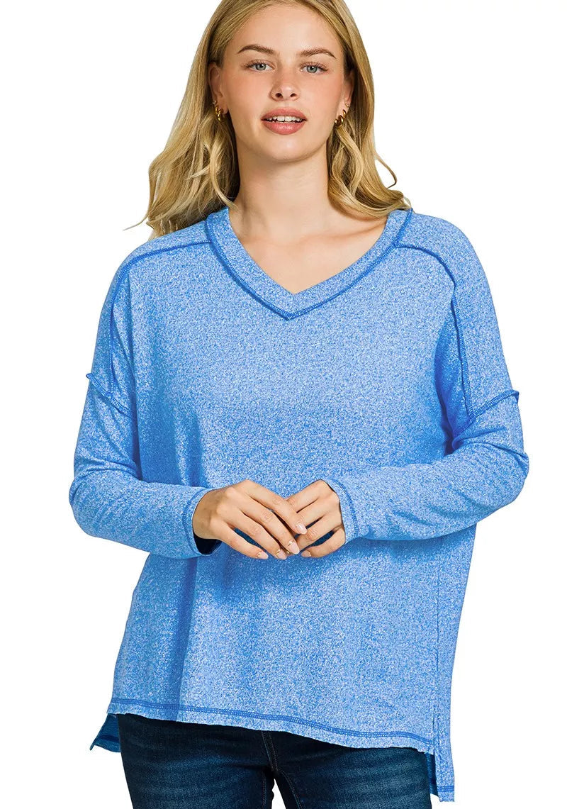 Zenana Womens Blouse Ocean Blue Soft Melange Hacci Exposed Seam Hi-low Tee OCEAN BLUE eb1a8510911349df9c12456d7c9ab734-Max-Origin Trendsi