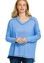 Zenana Womens Blouse Ocean Blue Soft Melange Hacci Exposed Seam Hi-low Tee OCEAN BLUE eb1a8510911349df9c12456d7c9ab734-Max-Origin Trendsi