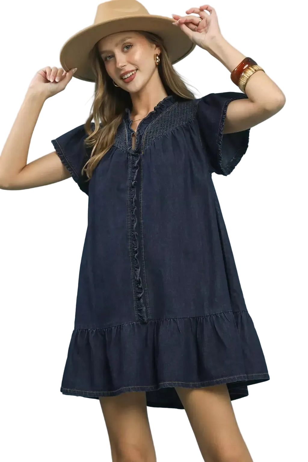Umgee Ruffled Washed Denim Dress