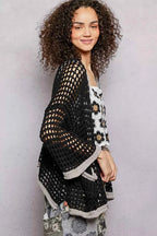 POL Open Front Openwork Cardigan with Contrast Trim