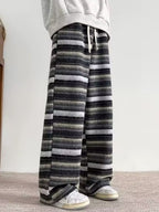 Men's Plus Size Striped Wide Leg Pants with Drawstring Waist