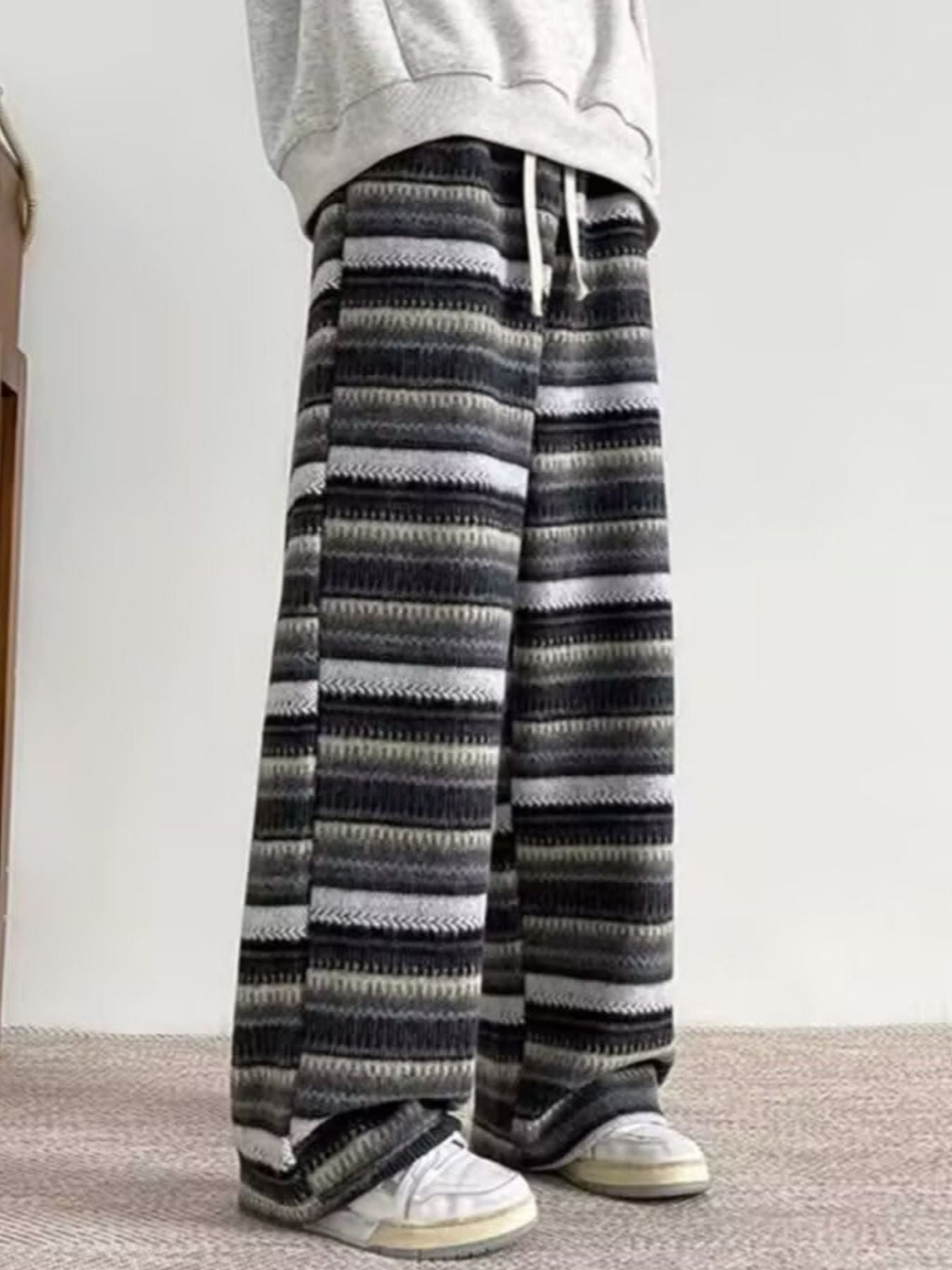 Men's Plus Size Striped Wide Leg Pants with Drawstring Waist