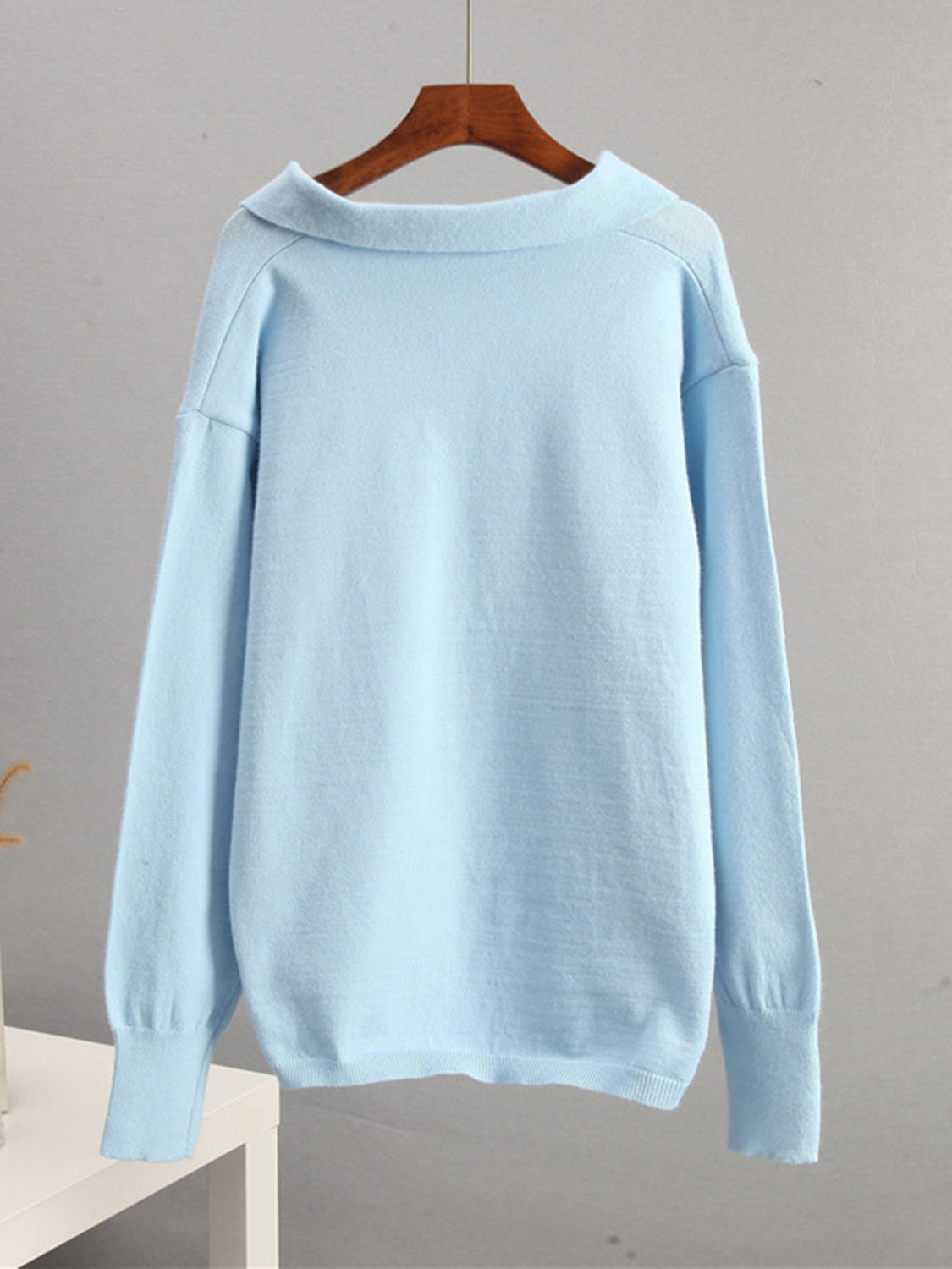 Women Sweater Set Johnny Collar Long Sleeve Knit Acrylic Top and Pants 2 Pcs