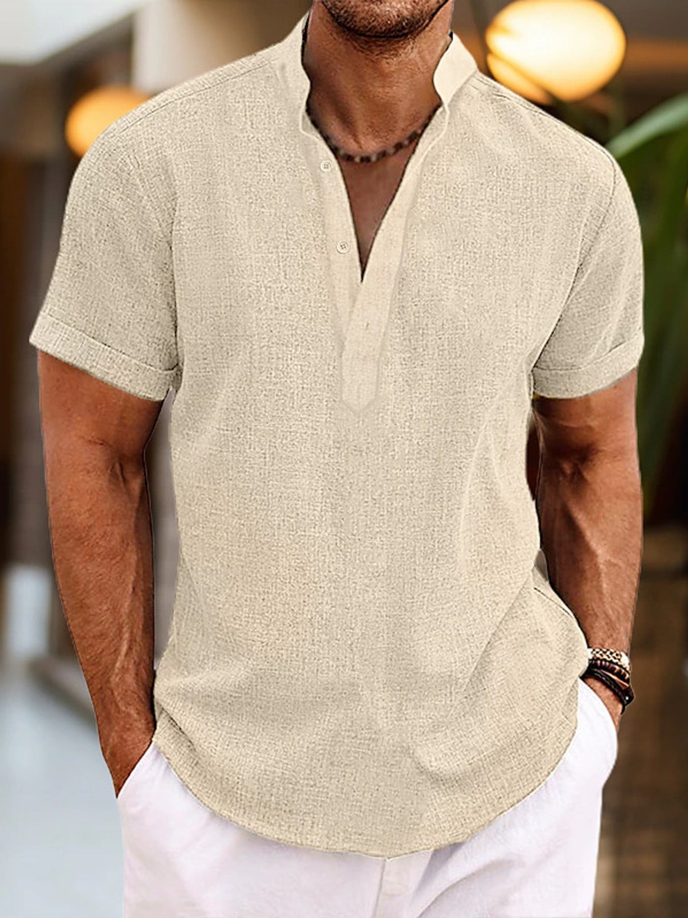 Men's Full-Size Casual Short-Sleeve Henley Shirt Plus Sizes Available