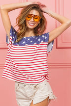 BiBi Cotton T-shirt US Flag Star Rpinted with Stripe Combo Top eb317ab0b157469f921a173b5f1cd656-Max-Origin Trendsi