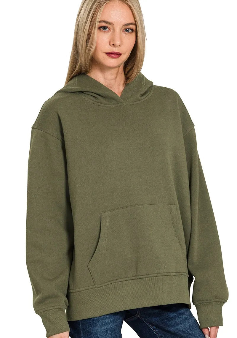 Zenana Fleece Kangaroo Pocket Hoodie DK OLIVE eb34d6e5df6e45cd8dc9b7cc191f57e2-Max-Origin Trendsi