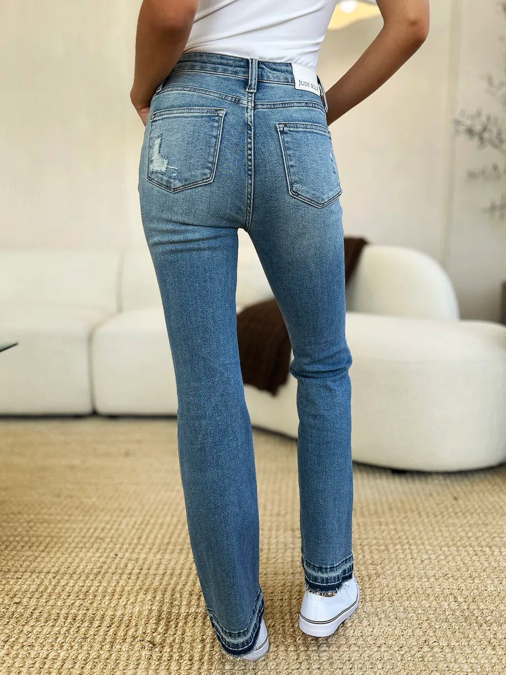 Judy Blue Distressed Jeans Medium Wash Mid Rise Destroyed Hem Denim eb4a2405-0c85-4736-a2fb-0101e4c1424d-Max Trendsi