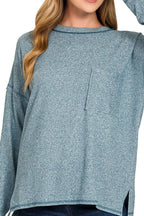 Zenana Women's Blouse Teal Melange Hacci Exposed Seam Hi-low Tee eb4e9af2-bb2a-47aa-8d4b-d9fbeedd5dc8-Max-Origin Trendsi