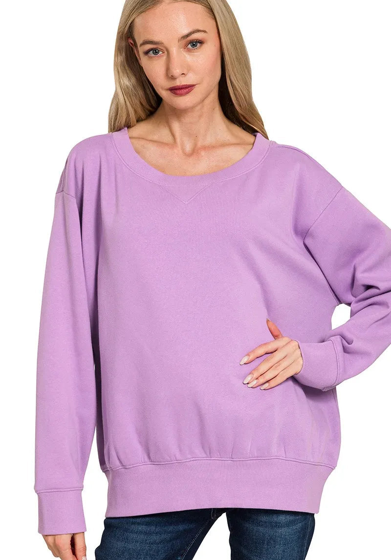 Zenana Fleece Sweatshirt Womens Lavender Boat Neck Long Sleeve Top B LAVENDER eb51b8ba667f4ea492011ec2e3001589-Max-Origin Trendsi