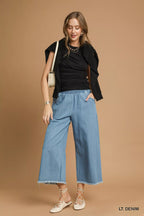 Umgee Womens Wide Leg Jeans Light Blue Washed Fringe Hem Denim Pnats eb67f2cc-b927-449d-84a4-86846f4162d3-Max-Origin Trendsi