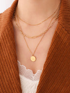 Chain Necklace 18K Gold-Plated Three-Layered Engraved Titanium steel Jewelry Gold One Size eb7392ef-a8a0-4b5c-a5ef-858c6dbd8813-Max Trendsi