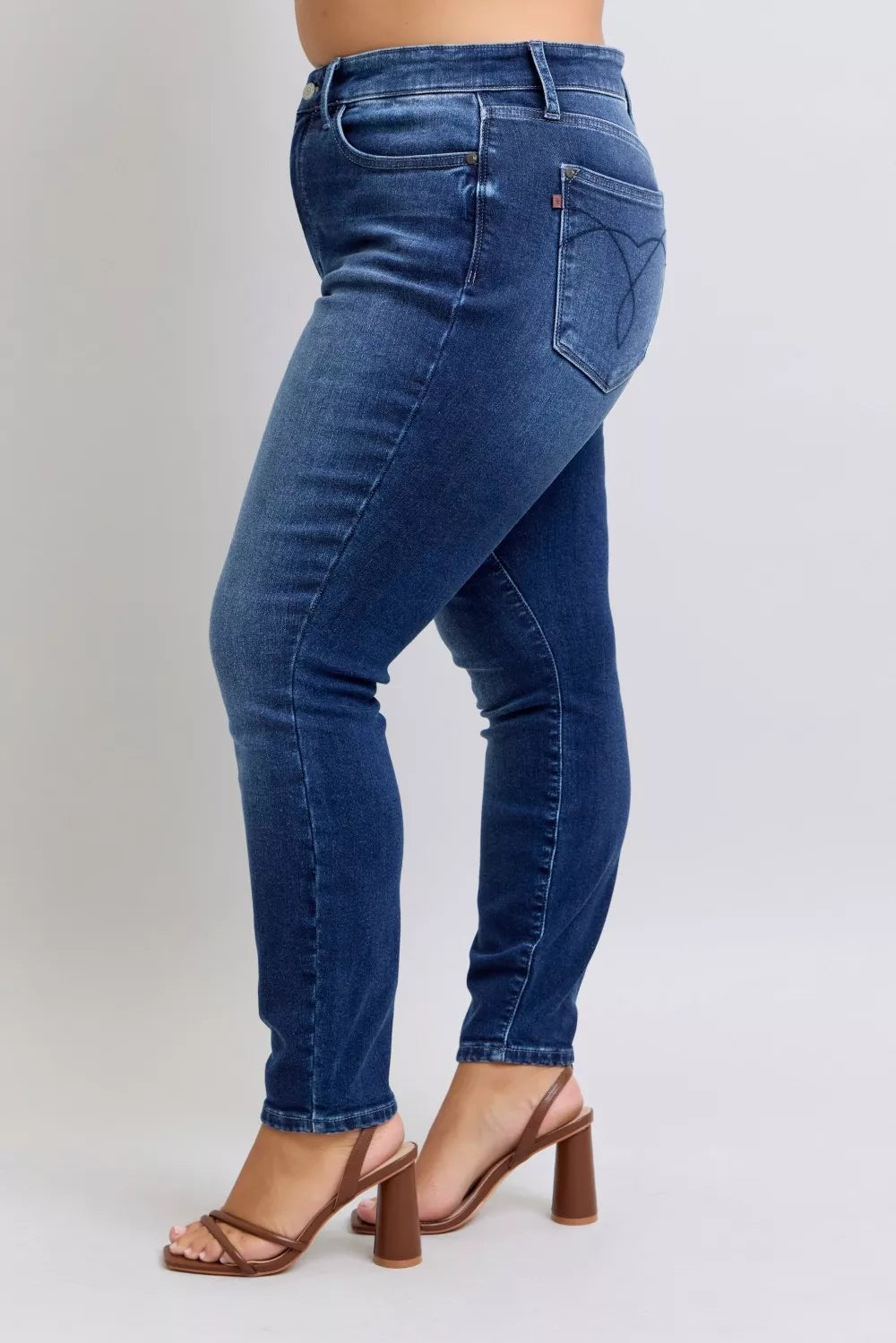 Judy Blue Skinny Jeans Dark Blue Washed Thermal Denim Pants Plus Sizes eb83183e-c0d5-4081-9417-2cd31ffec1ad-Max-Origin Trendsi