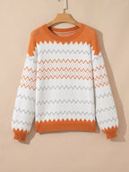 Women's Sweater Zigzag Geometric Knit Pattern Round Neck Pullover eb9283f5-5226-423a-aed4-a3ed7d49c131-Max-Origin Trendsi