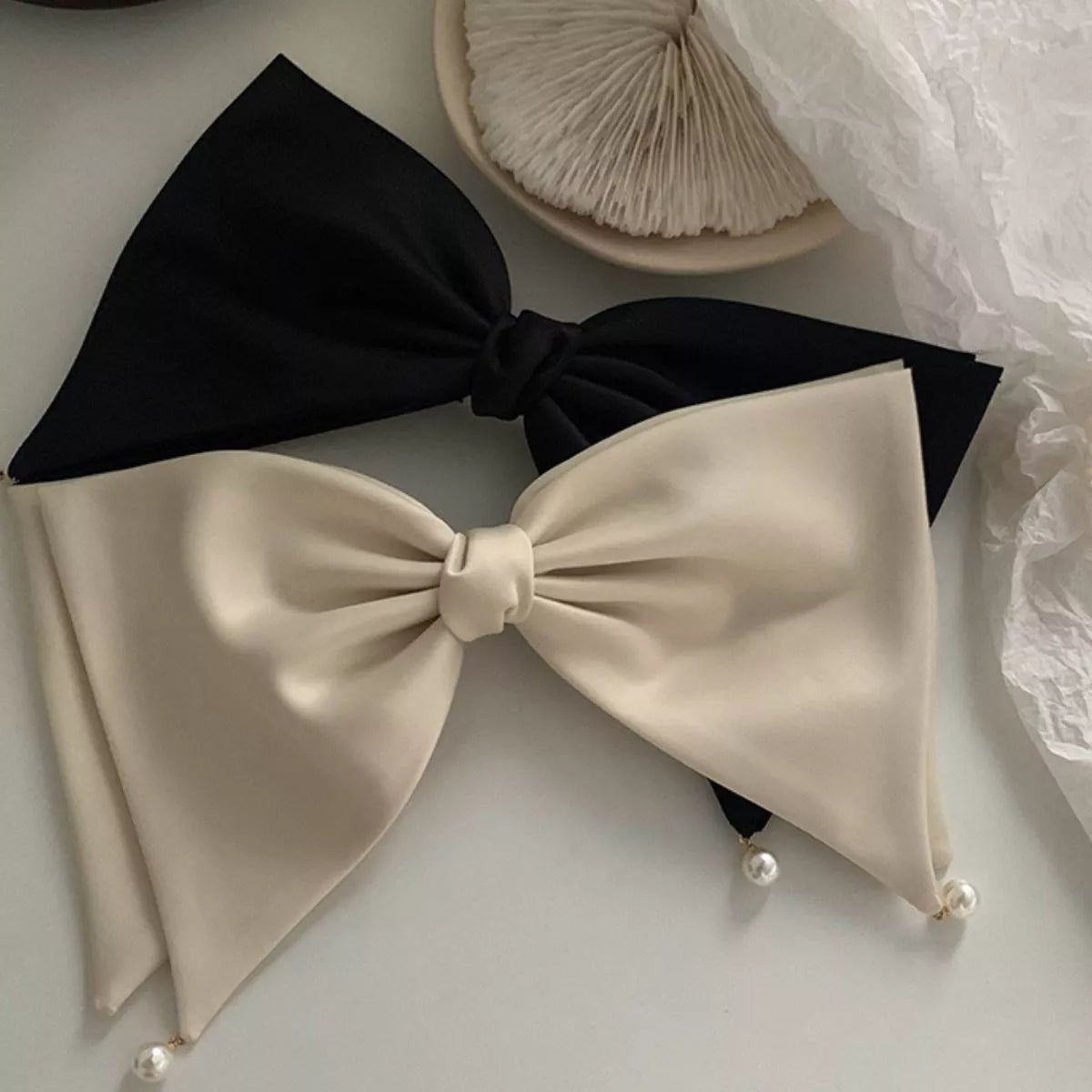 Women's Hair Clip Satin Pearl Big Bow Accessory Beige One Size eb93317c-a355-4dff-9cb3-2ccd3675ed85-Max-Origin Trendsi