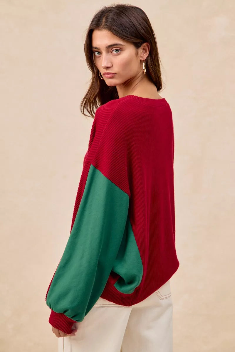 BiBi Womens Sweater Christmas Theme Tree Embroidered Red Pullover eb94bc6e3db84b5ea48a793f576900ff-Max-Origin Trendsi