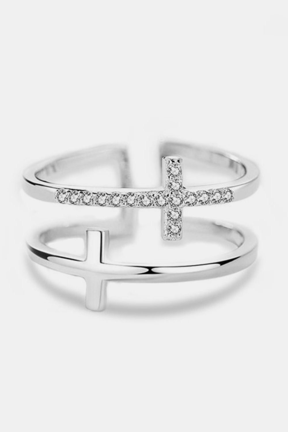 Inland Zircon Cross Ring 18K gold-plated Double Layered 925 Sterling Silver eba2b1a7-9c93-4a12-9df9-b8071286ff11-Max Trendsi