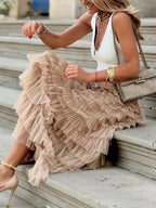 Ruffle Maxi Skirt Layered Mesh Tiered Elastic Waist ebc63cbcd9284949b031730dda54da23-Max-Origin Trendsi