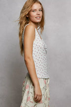 POL Floral V-Neck Tank Top Pure Water Ruched with Lace Detail Sleevless ebc7639e-627d-4aa5-8d00-e5c1cbefae57-Max-Origin Trendsi