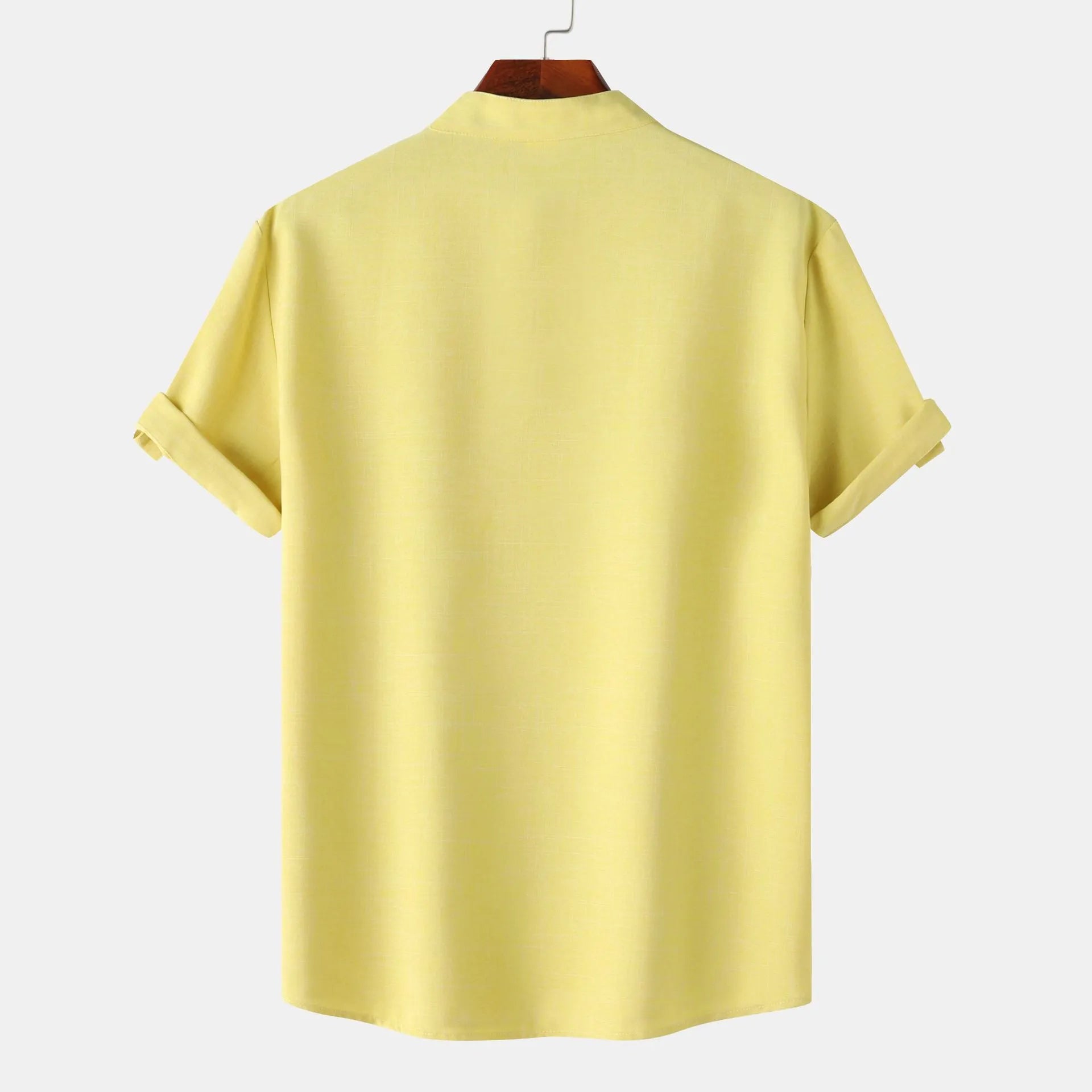 Men's Cotton Shirt Yellow Button Detail Short Sleeve Blouse Top ebe14ac27eb24891ae6b4b11ea8b1d38-Max-Origin Trendsi
