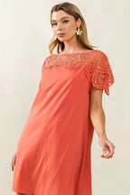 BiBi Dress Crochet Lace Yoke Detailed Wrinkled Short Sleeve ebe150c726c24b26851d7a54dd03ed97-Max-Origin Trendsi