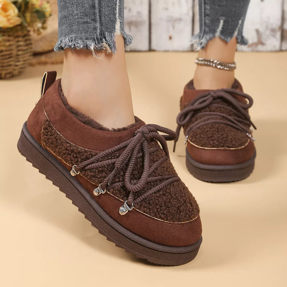 Women's Ankle Boots Lace Up Round Toe Platform Fluff Shoes ebe2dd62bb974f0abea1b7f745900318-Max-Origin Trendsi