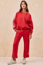 BiBi Womens Fleece Sweatshirt Red Side Lined Bow Details Top ebe2e3d16dfa405298d3654cf2ac1ba6-Max-Origin Trendsi