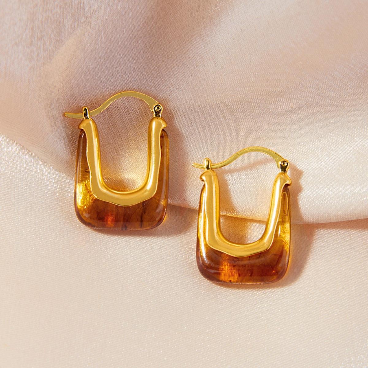 Resin Copper U Shape Earrings 18K gold-plated Jewelry ec0b2a58-133e-4a2a-9f7b-be4b8e69e61a-Max Trendsi