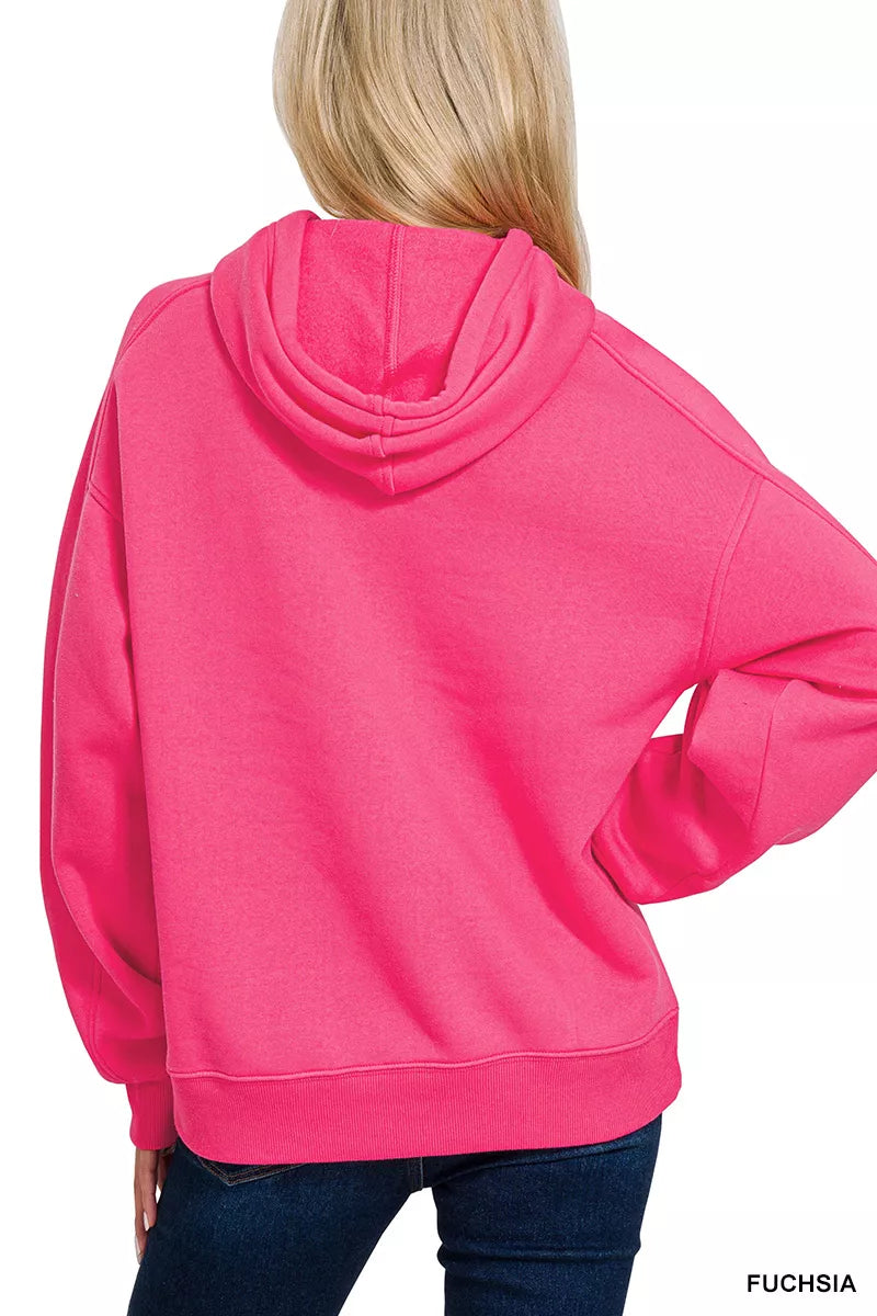 Zenana Women Fleece Hoodie Fuchsia Pink Drawstring Relaxed Fit ec142064-16d9-4646-b30c-409031ba8156-Max-Origin Trendsi
