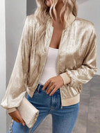 Women's Jacket Gold Metalic Lightweight Zip Up Long Sleeve Outwear ec242d30e517478c81c4543eafab97f7-Max-Origin Trendsi
