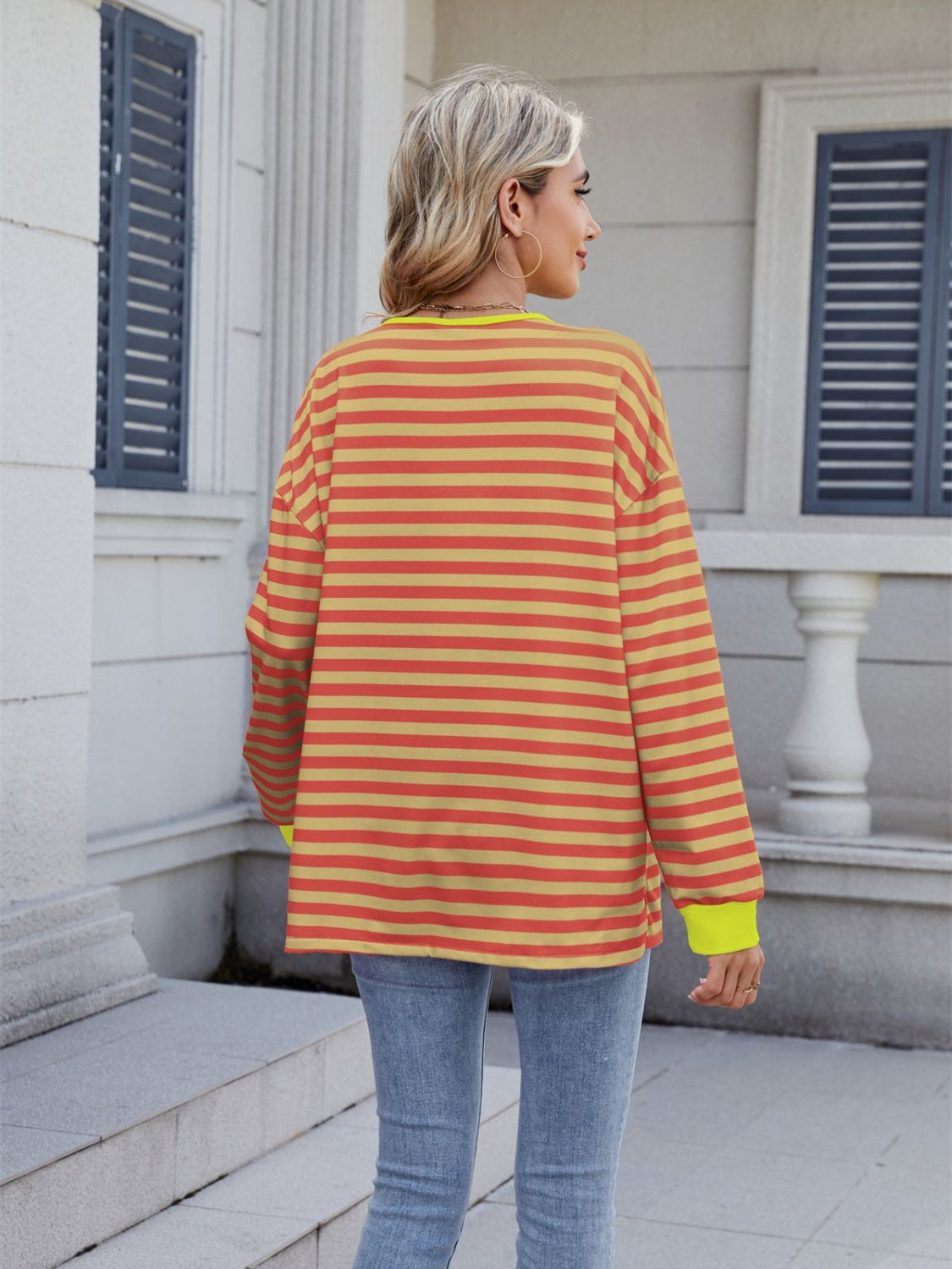 Striped T-Shirt Lace-Up Crisscross V Neck Long Sleeve Blouse Top ec255129-5ae0-400a-8ab6-d193dd53266c-Max Trendsi