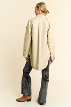 Davi & Dani Jacket Faux Leather Beige Button Up with Chest Pockets ec290336-a594-41de-9afa-1086e3a3632f-Max Trendsi